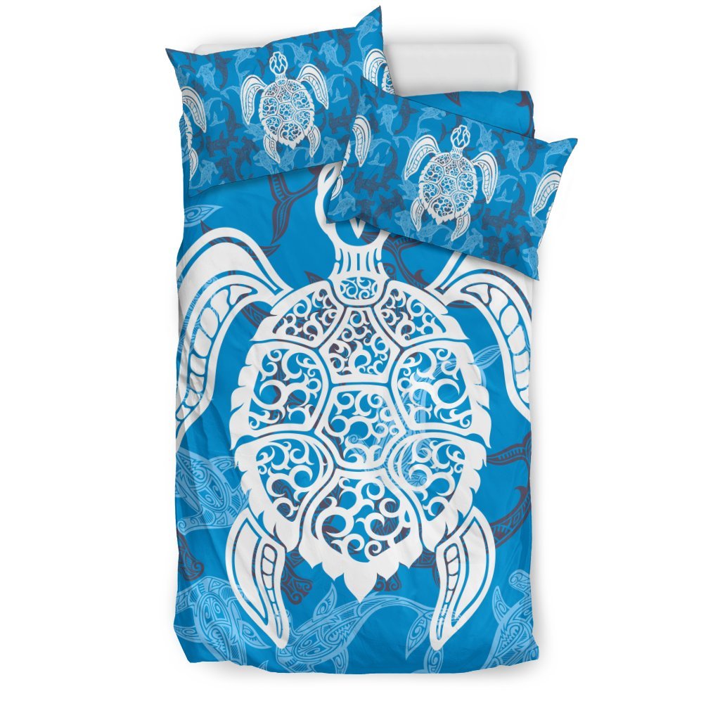 Blue Hawaiian Shark Sea Turtle Pattern Print Duvet Cover Bedding Set-grizzshop