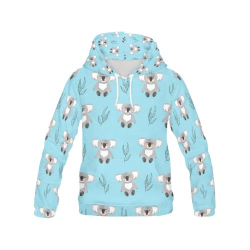 Blue Koala Pattern Print Women Pullover Hoodie-grizzshop