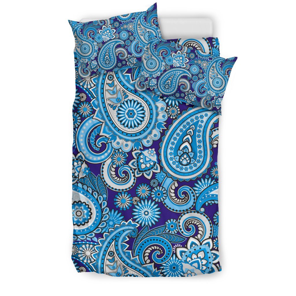 Blue Paisley Pattern Print Duvet Cover Bedding Set-grizzshop