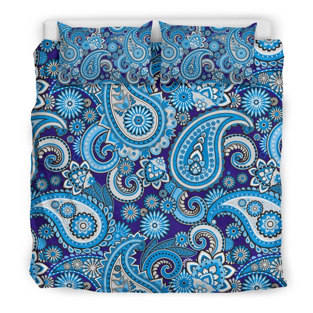 Blue Paisley Pattern Print Duvet Cover Bedding Set-grizzshop