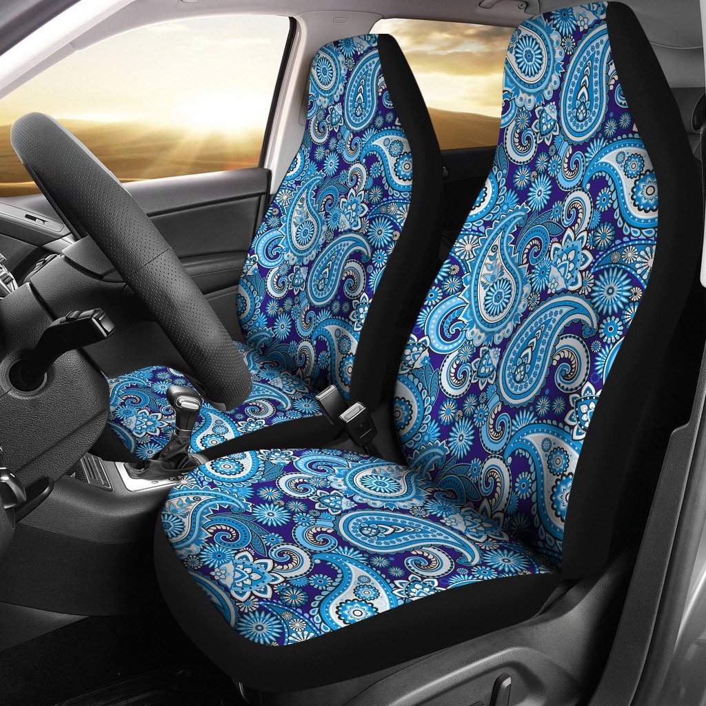 Blue Paisley Pattern Print Universal Fit Car Seat Cover-grizzshop