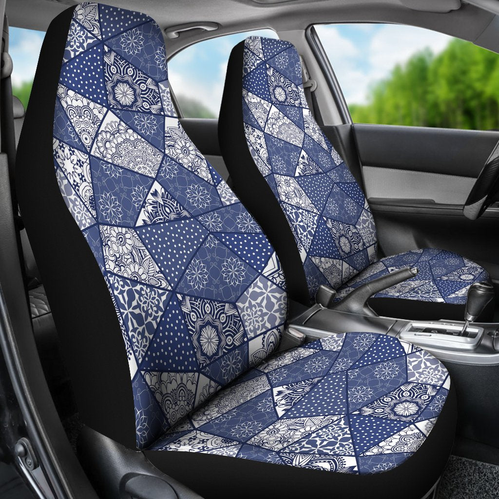 Blue Patchwork Pattern Print Universal Fit Car Seat Cover-grizzshop