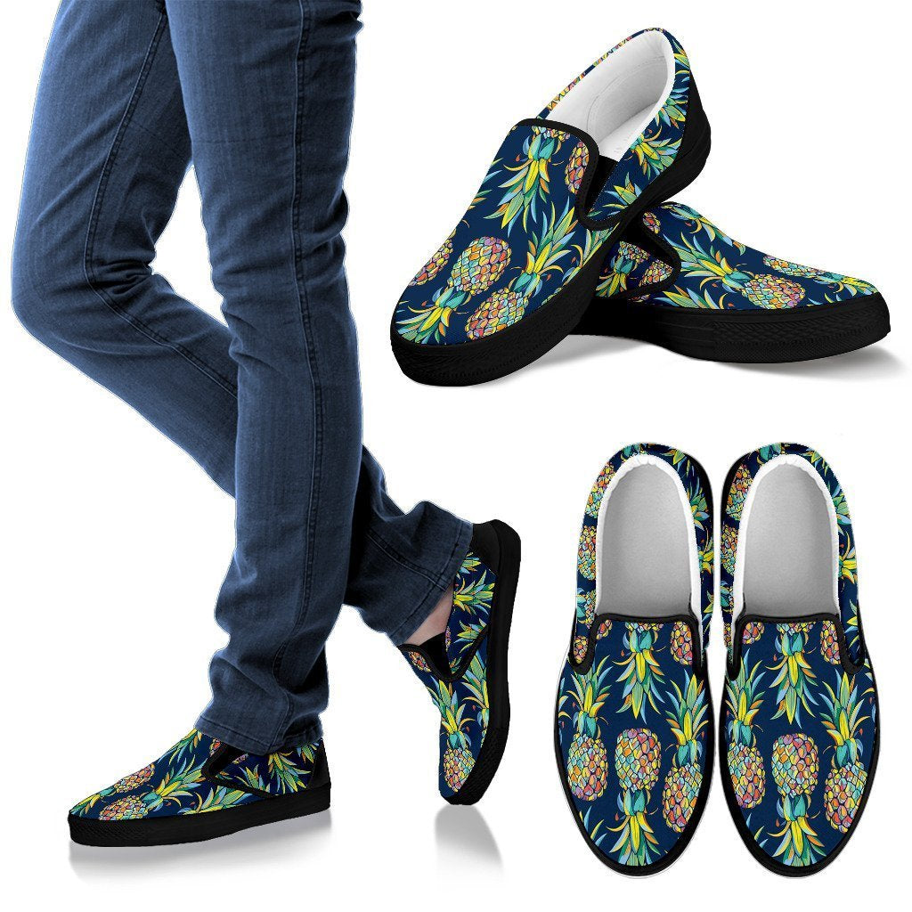 Blue Pineapple Print Women Canvas Slip On Shoes-grizzshop