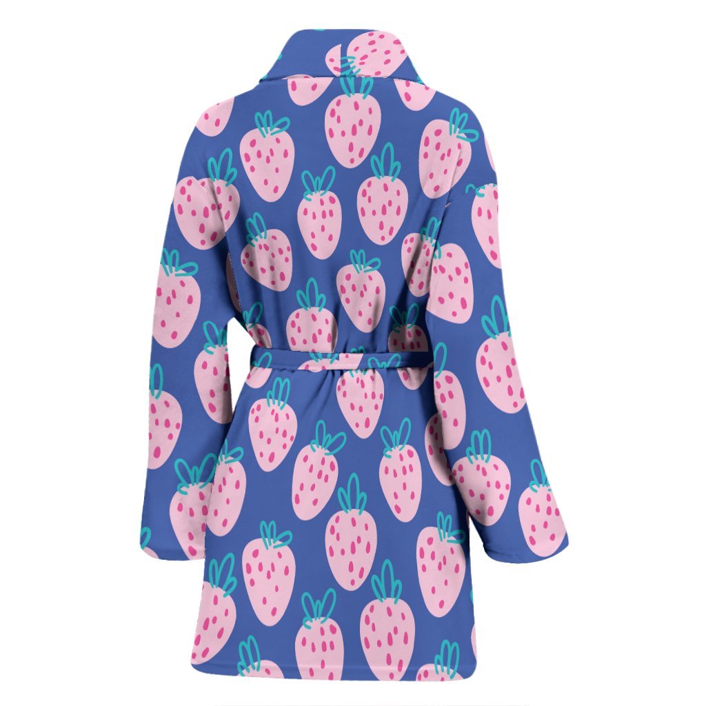Blue Strawberry Pattern Print Women Long Robe-grizzshop
