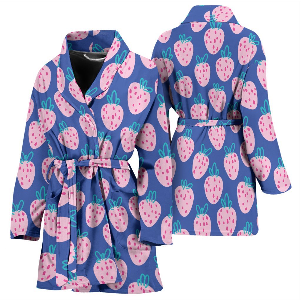 Blue Strawberry Pattern Print Women Long Robe-grizzshop