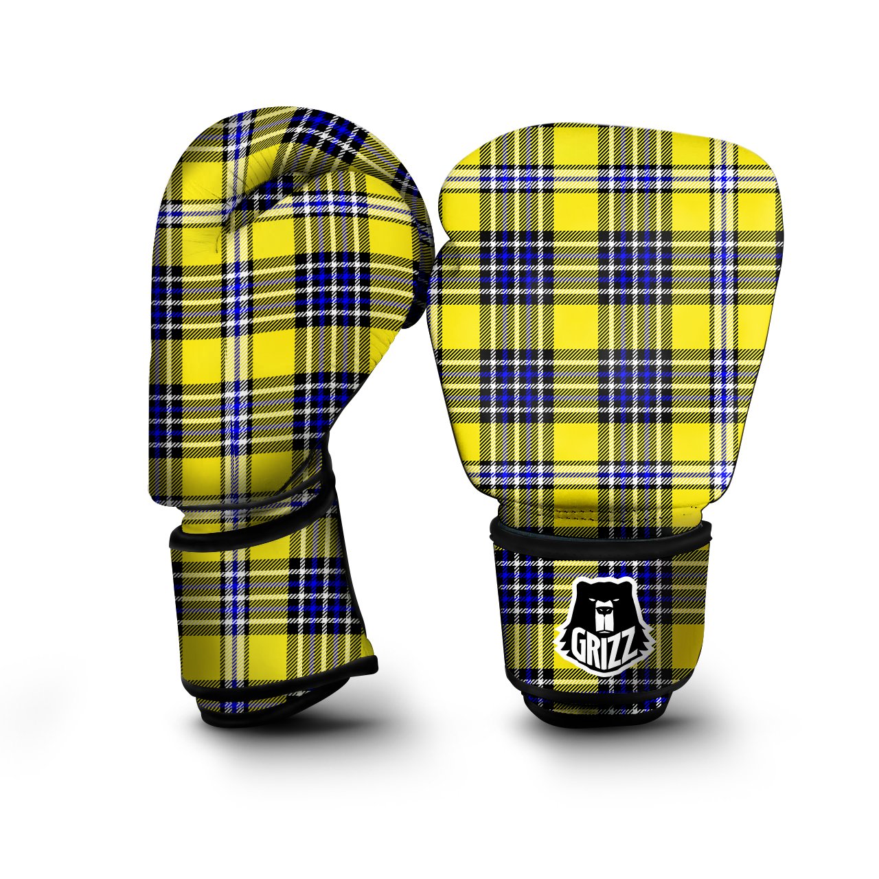 Blue Tartan And Black Yellow Print Pattern Boxing Gloves-grizzshop