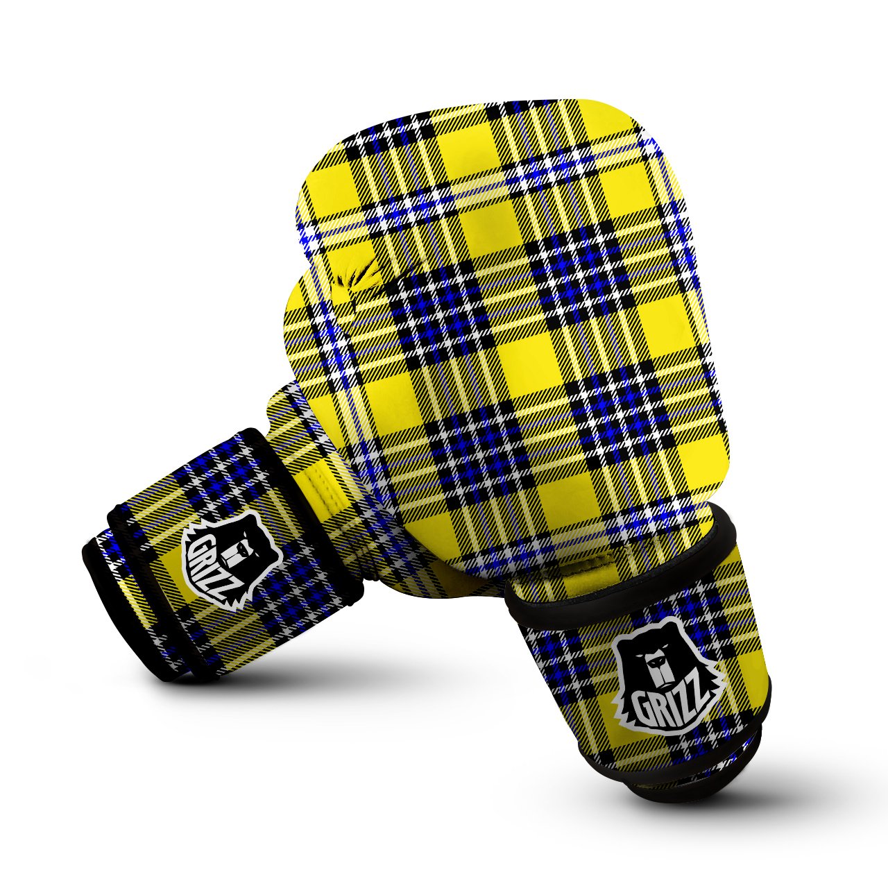 Blue Tartan And Black Yellow Print Pattern Boxing Gloves-grizzshop