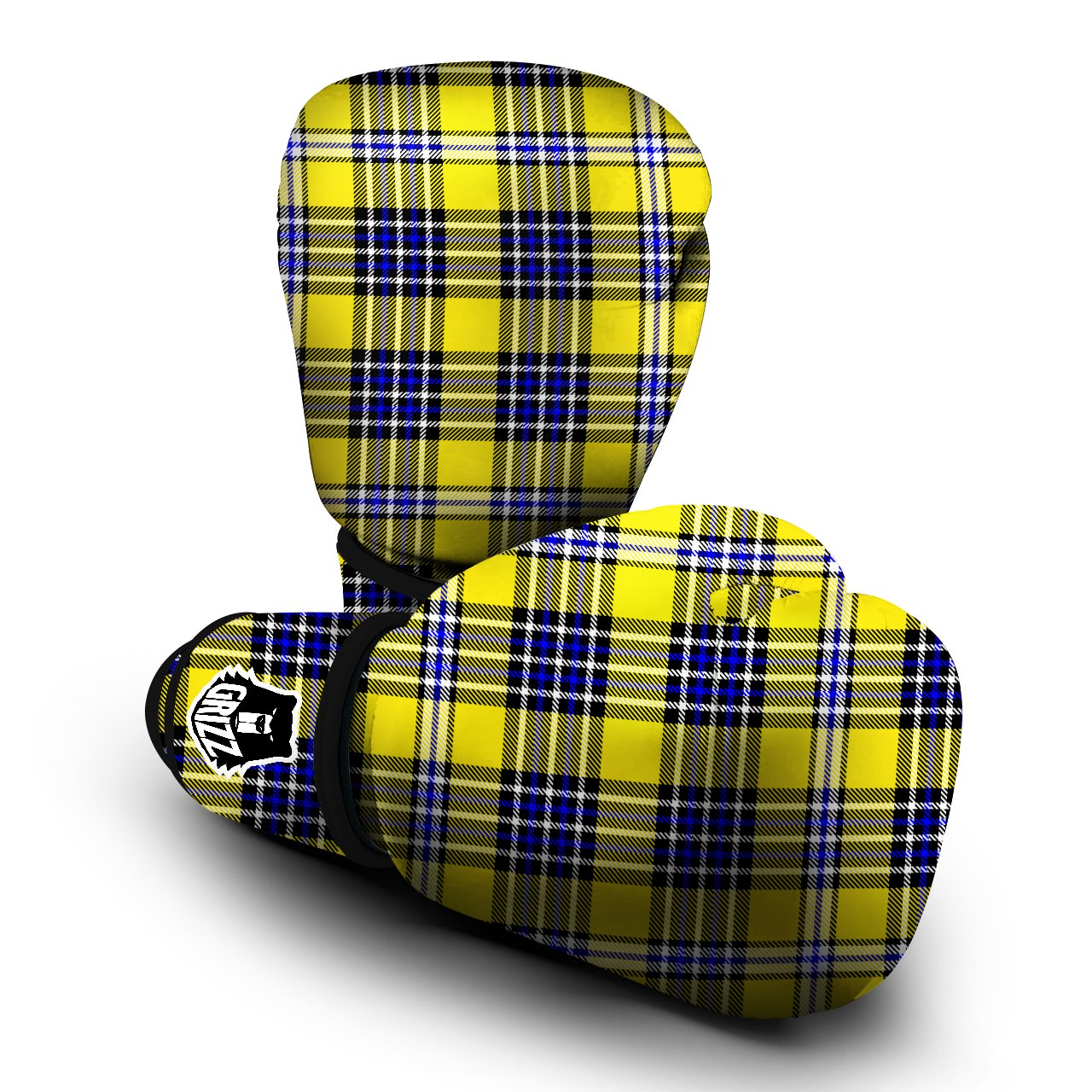 Blue Tartan And Black Yellow Print Pattern Boxing Gloves-grizzshop