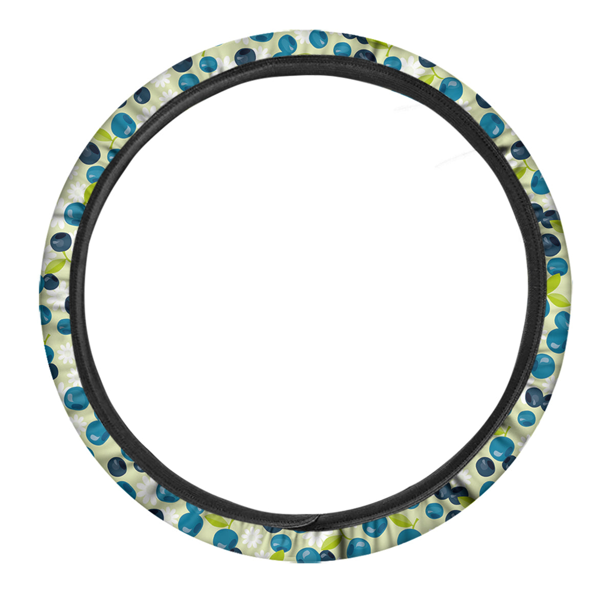 Blueberry And Daisy Print Pattern Car Steering Wheel Cover-grizzshop