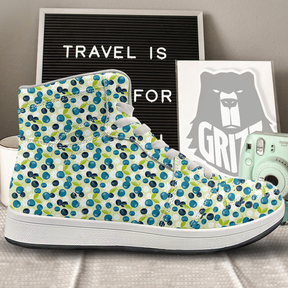 Blueberry And Daisy Print Pattern High Top Sneakers-grizzshop