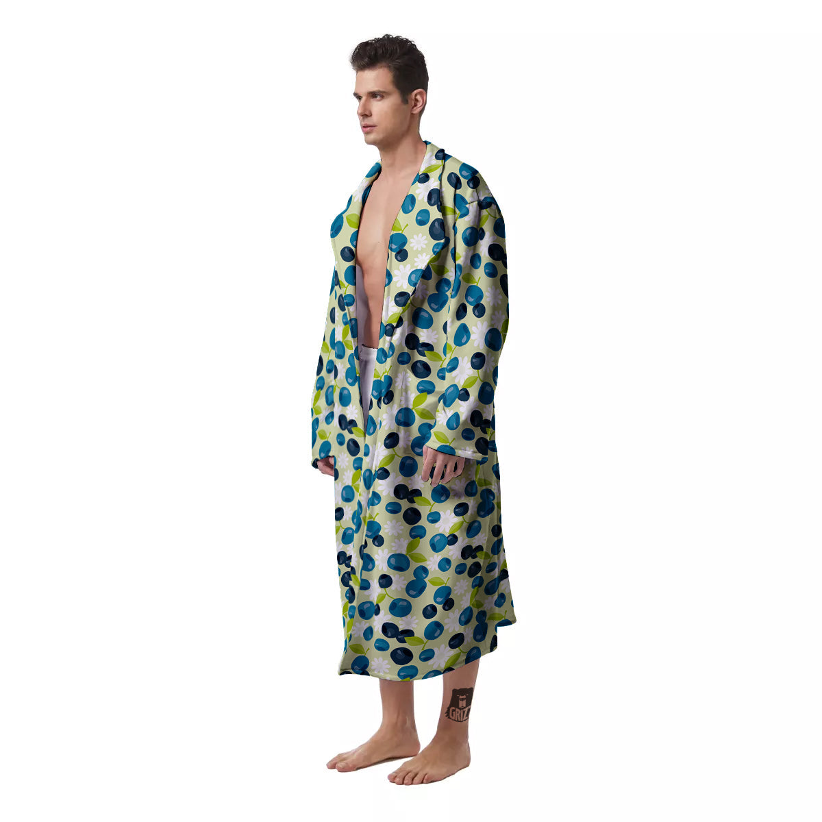 Blueberry And Daisy Print Pattern Men's Robe-grizzshop