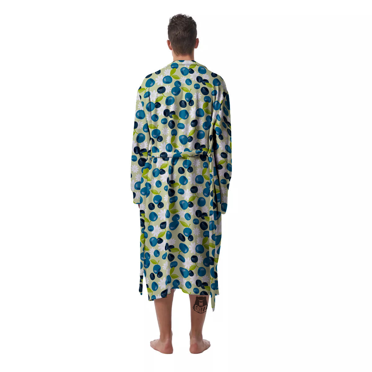 Blueberry And Daisy Print Pattern Men's Robe-grizzshop