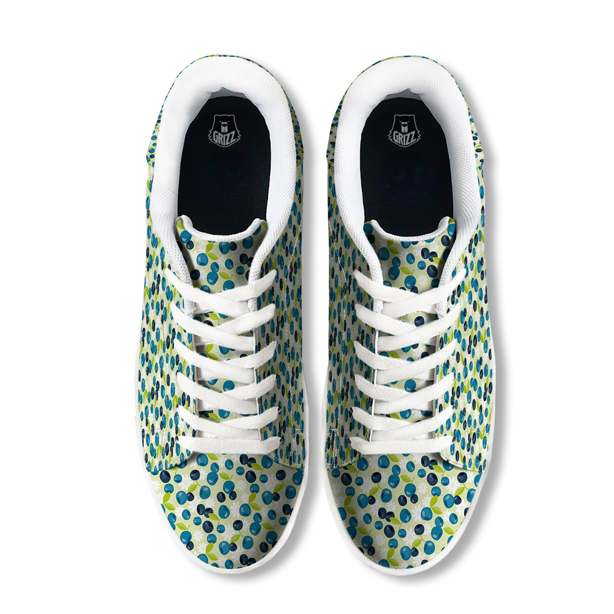 Blueberry And Daisy Print Pattern White Low Top Sneakers-grizzshop