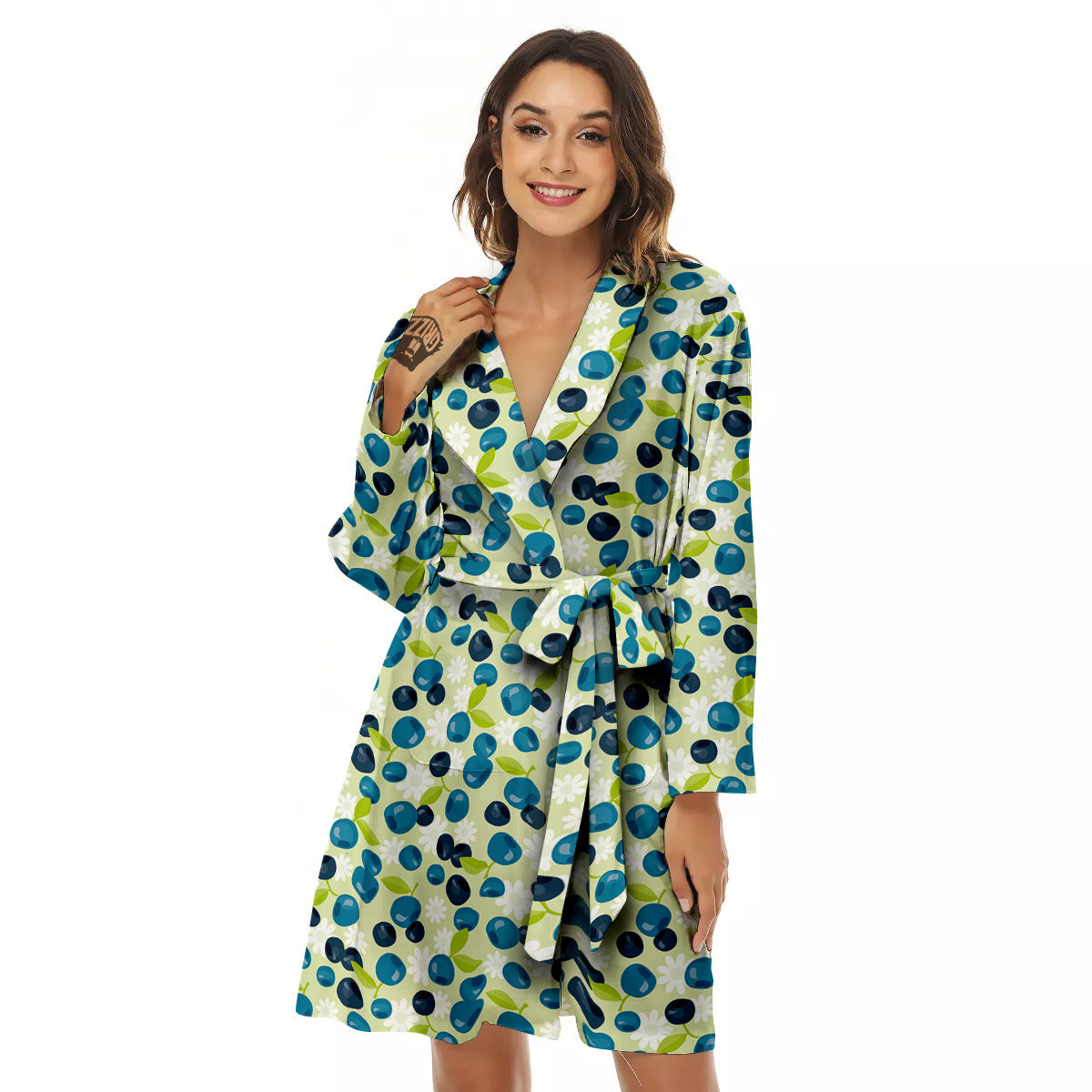 Blueberry And Daisy Print Pattern Women's Robe-grizzshop