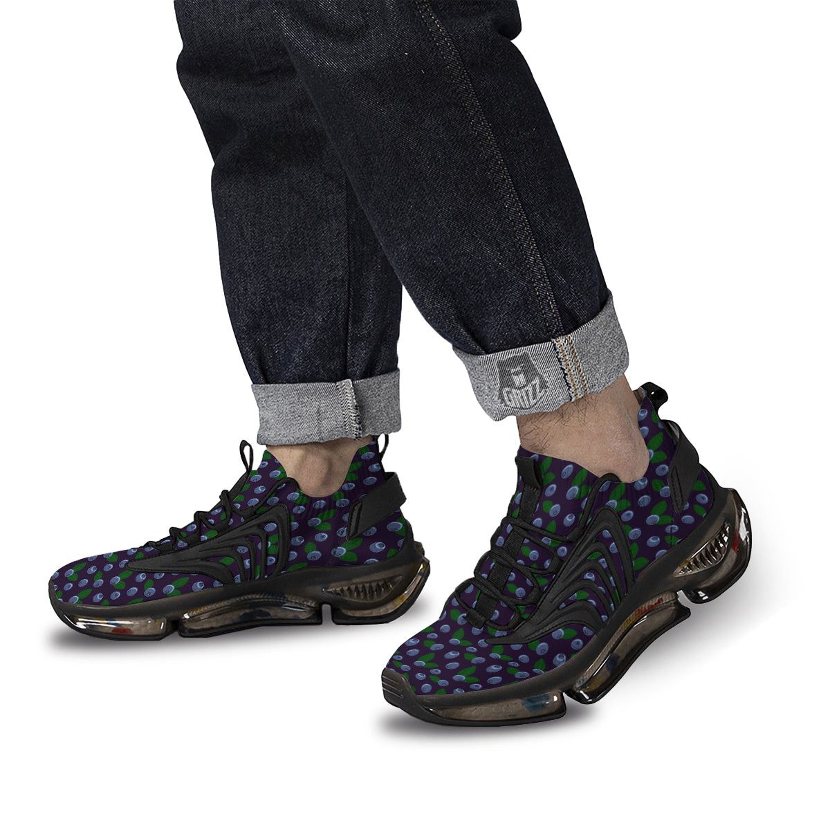 Blueberry And Leaf Print Pattern Black Gym Shoes-grizzshop