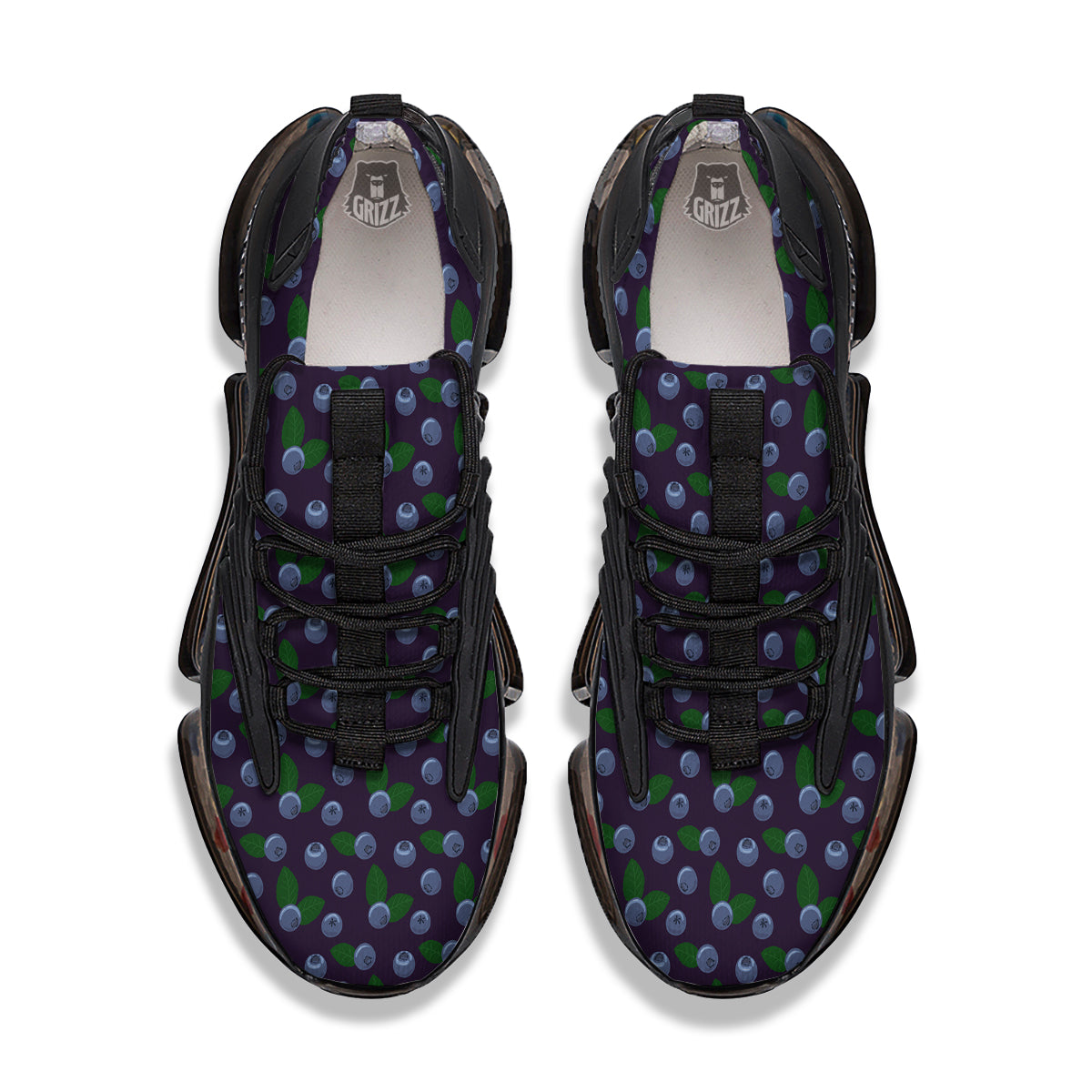 Blueberry And Leaf Print Pattern Black Gym Shoes-grizzshop