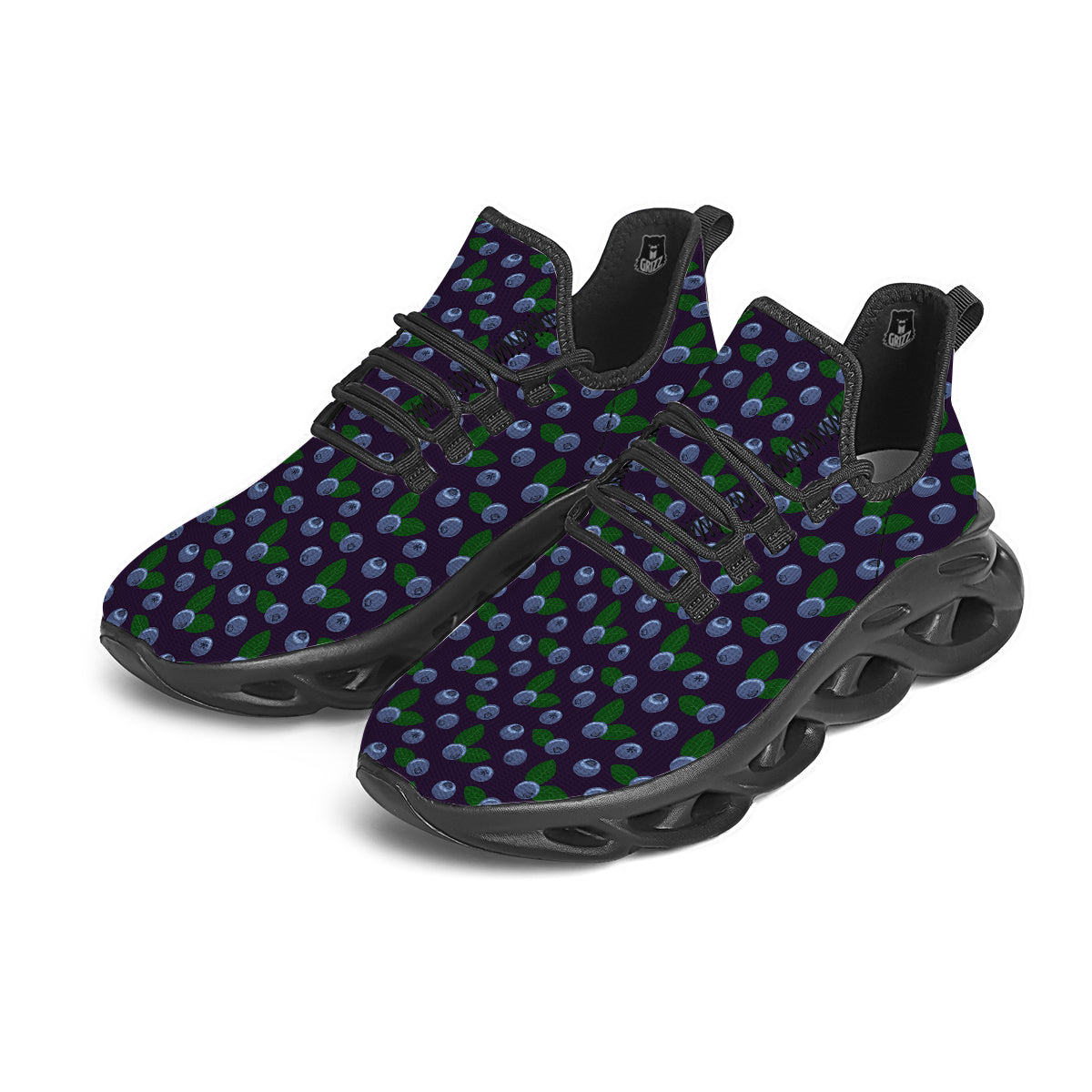 Blueberry And Leaf Print Pattern Black Running Shoes-grizzshop