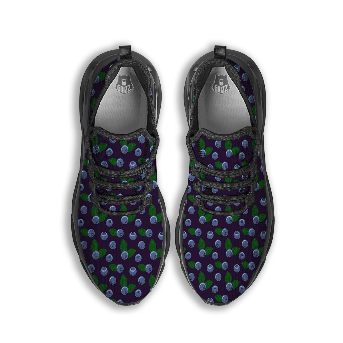 Blueberry And Leaf Print Pattern Black Running Shoes-grizzshop
