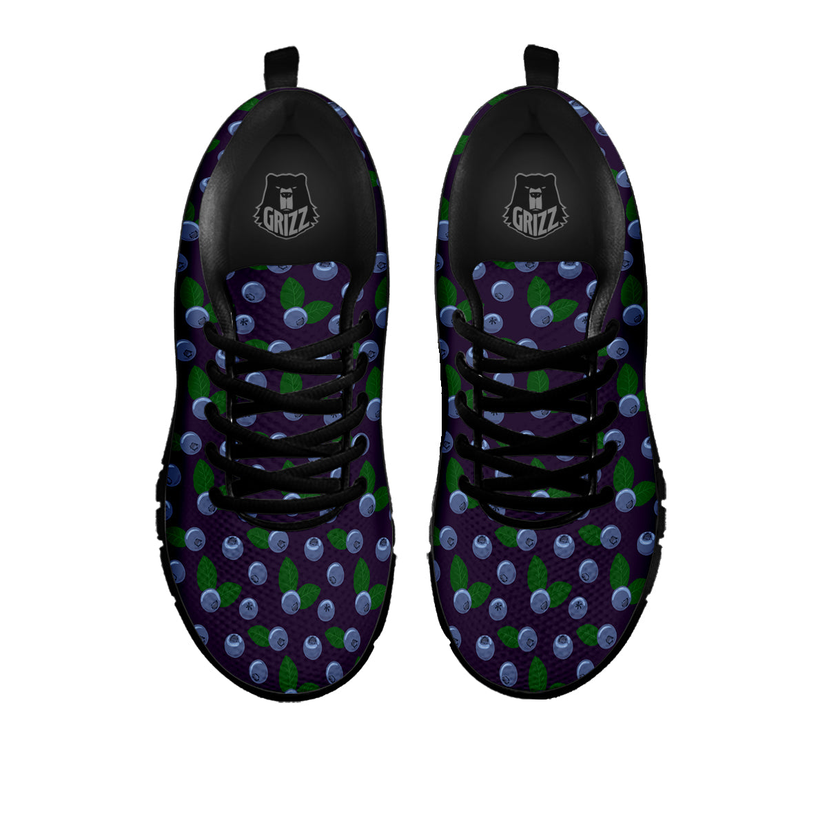 Blueberry And Leaf Print Pattern Black Sneaker-grizzshop