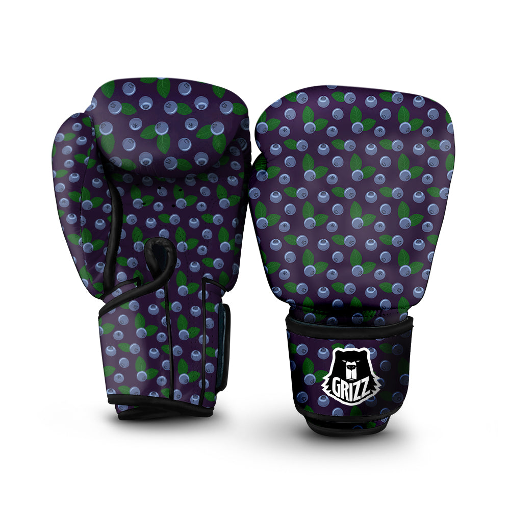 Blueberry And Leaf Print Pattern Boxing Gloves-grizzshop