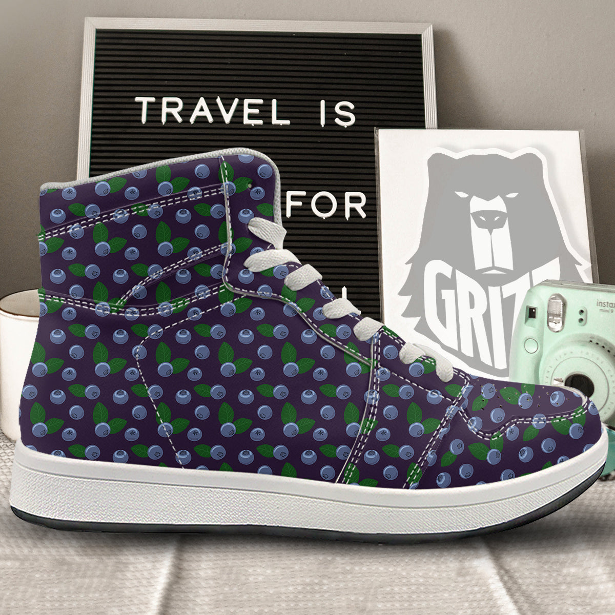 Blueberry And Leaf Print Pattern High Top Sneakers-grizzshop