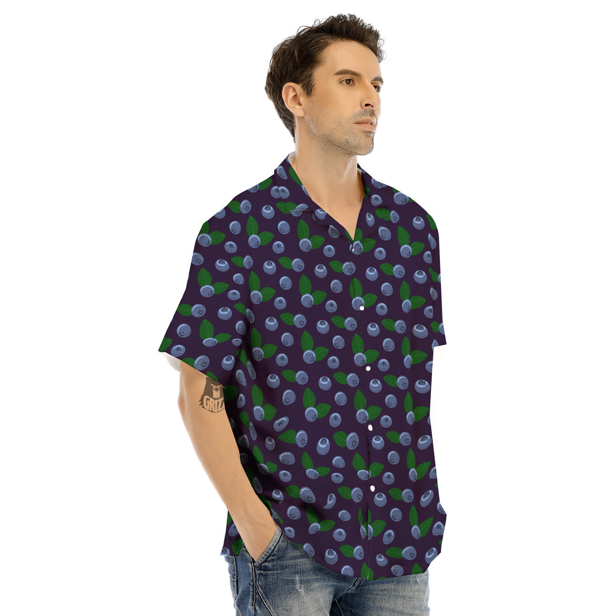 Blueberry And Leaf Print Pattern Men's Hawaiian Shirt-grizzshop
