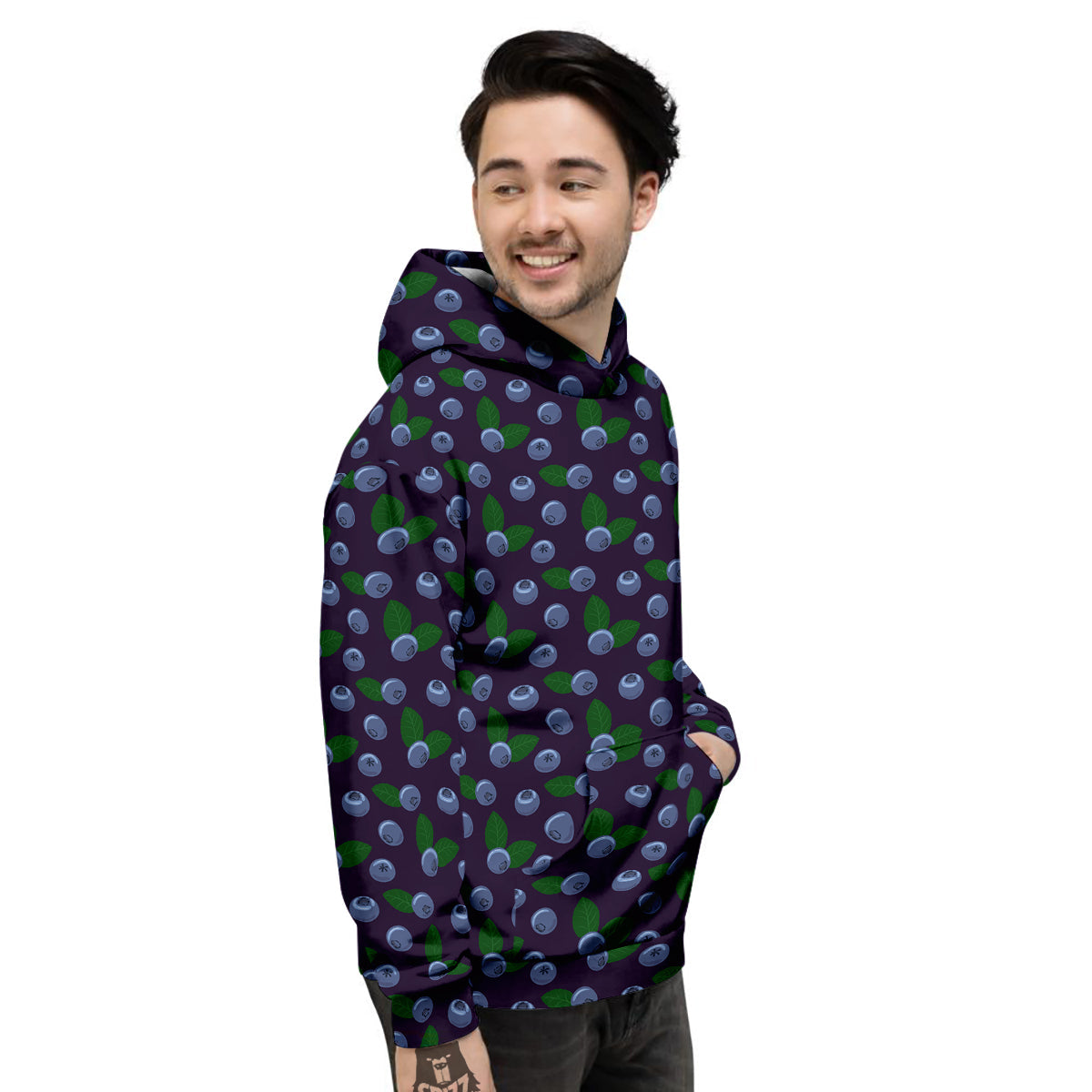 Blueberry And Leaf Print Pattern Men's Hoodie-grizzshop