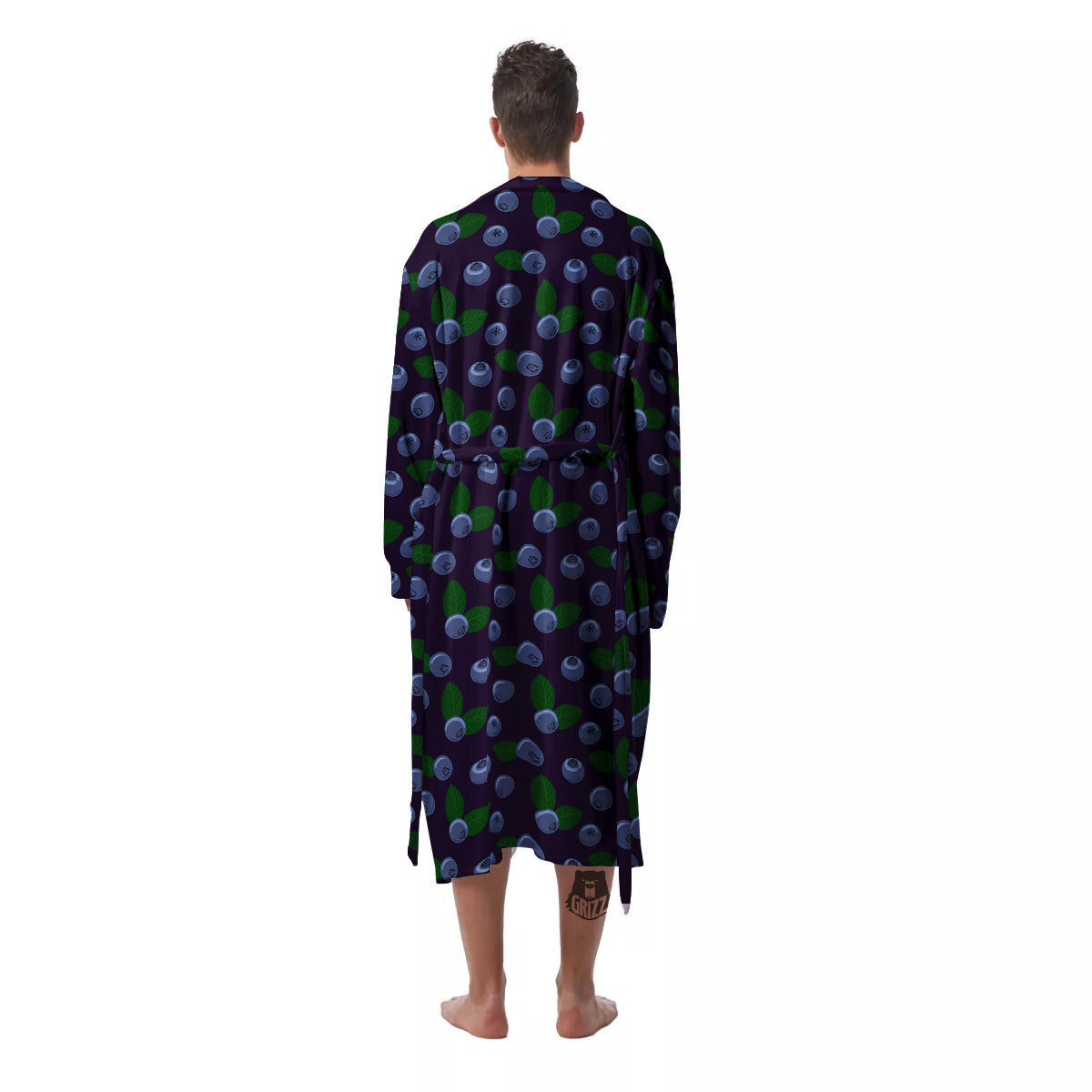 Blueberry And Leaf Print Pattern Men's Robe-grizzshop