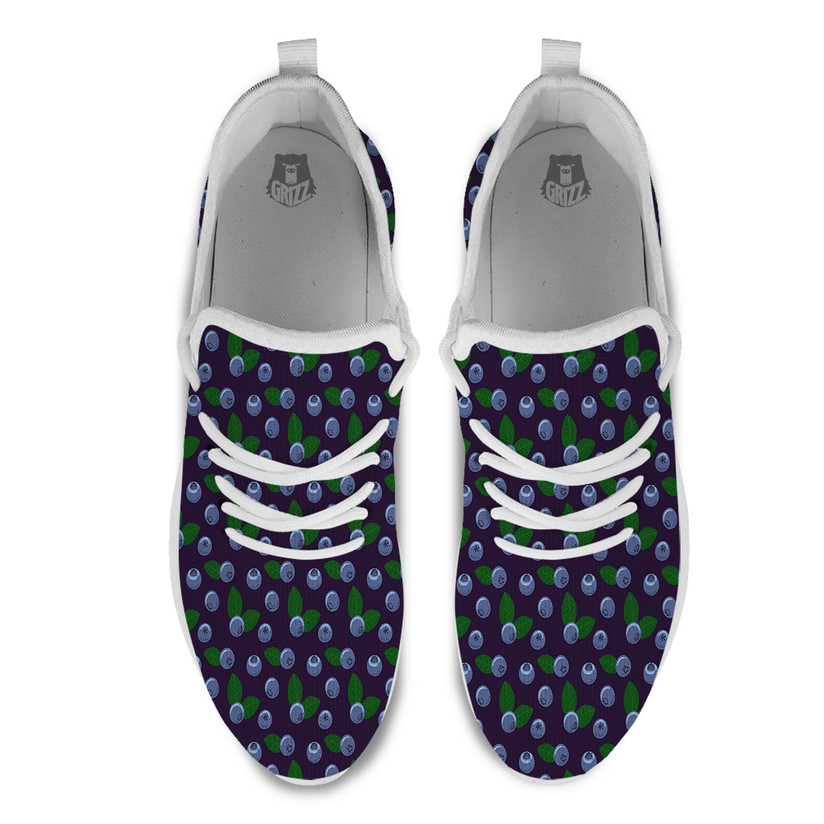 Blueberry And Leaf Print Pattern White Athletic Shoes-grizzshop