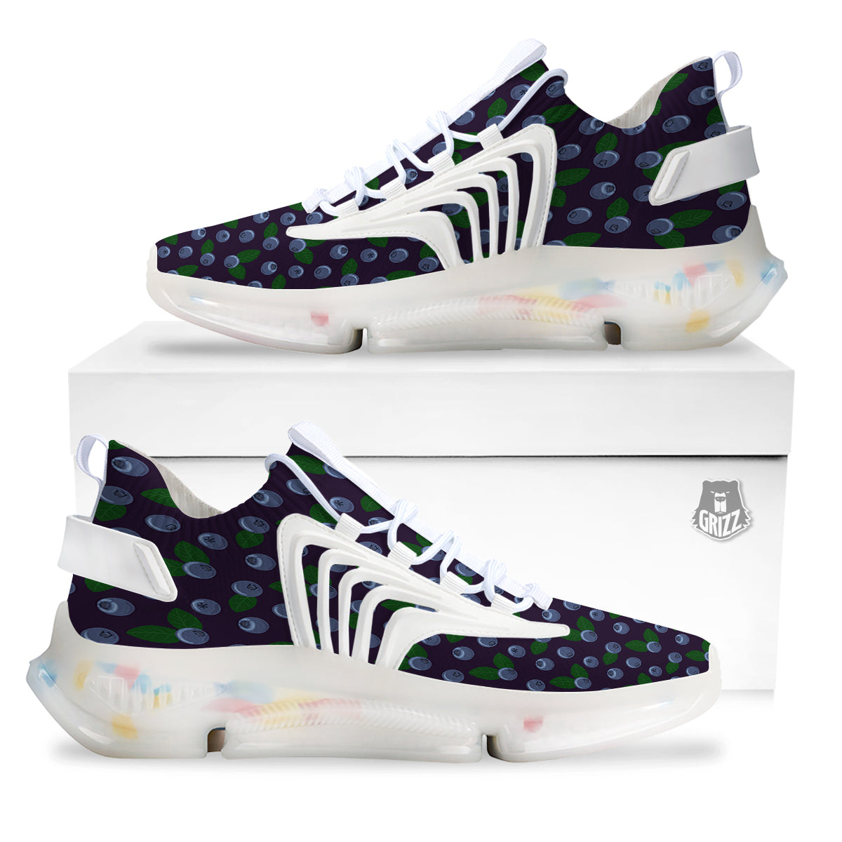 Blueberry And Leaf Print Pattern White Gym Shoes-grizzshop