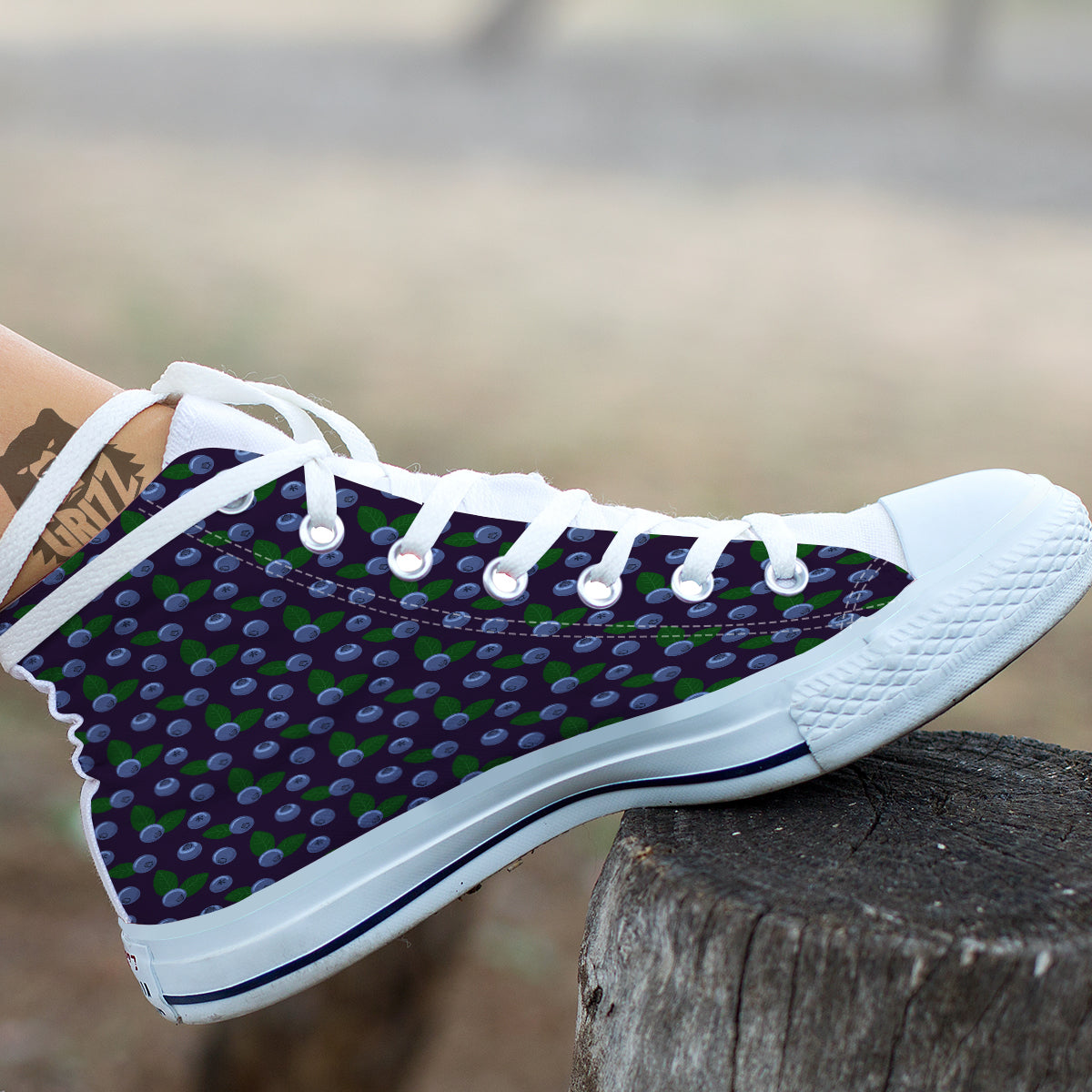 Blueberry And Leaf Print Pattern White High Top Shoes-grizzshop