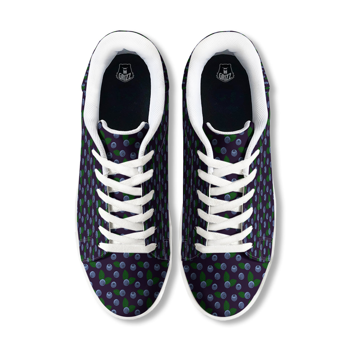 Blueberry And Leaf Print Pattern White Low Top Sneakers-grizzshop