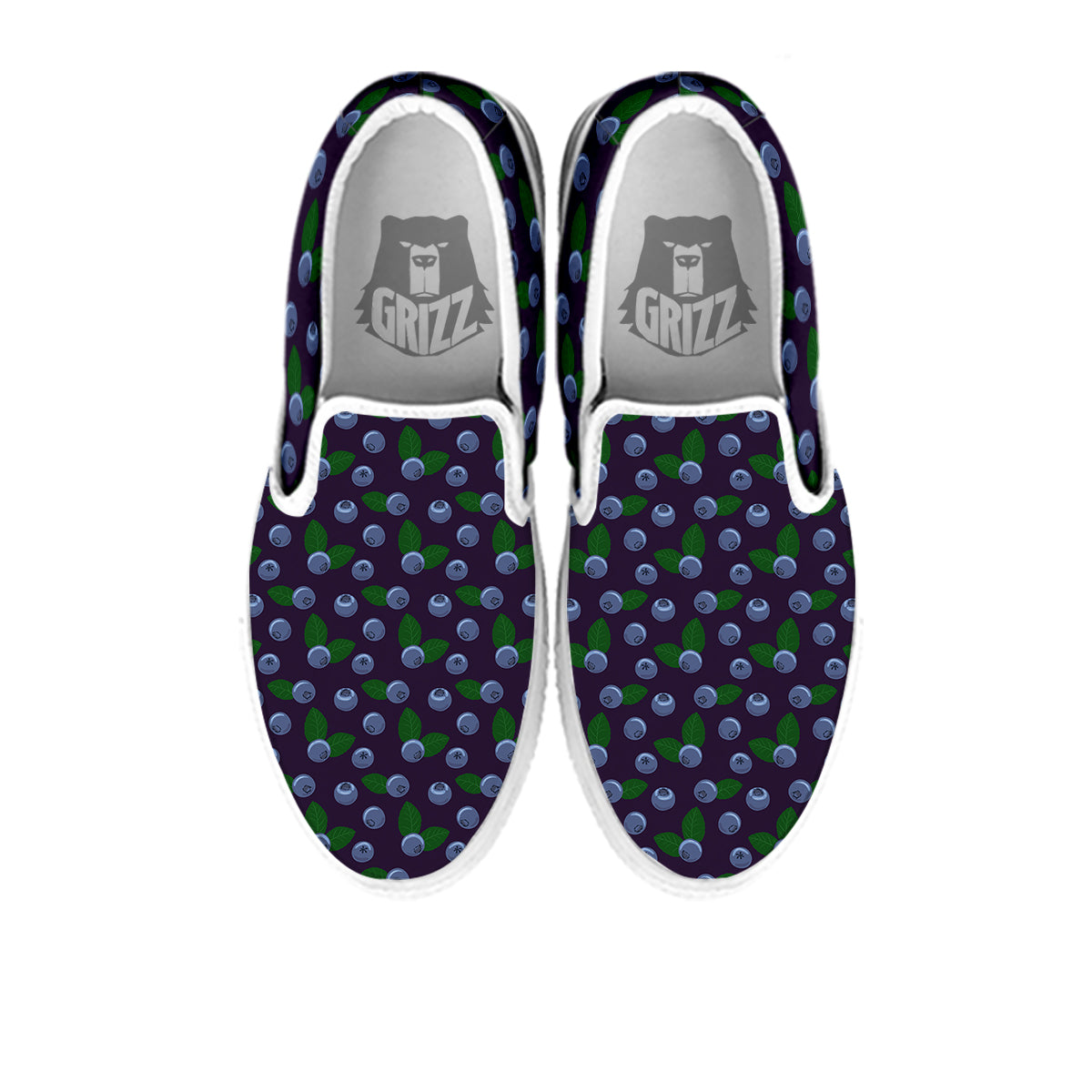 Blueberry And Leaf Print Pattern White Slip On Shoes-grizzshop