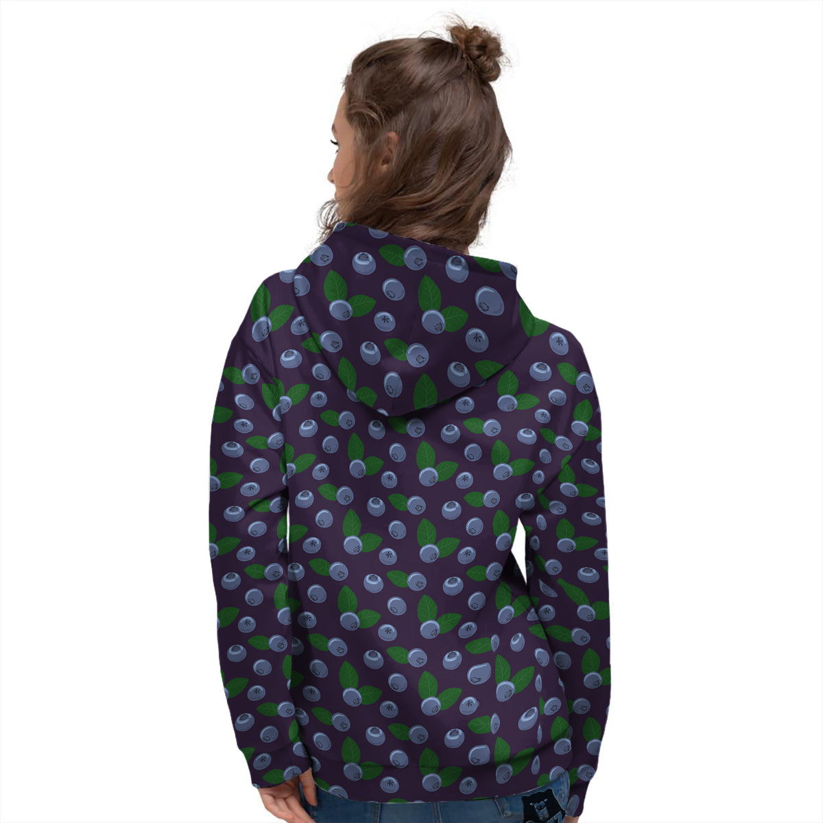 Blueberry And Leaf Print Pattern Women's Hoodie-grizzshop