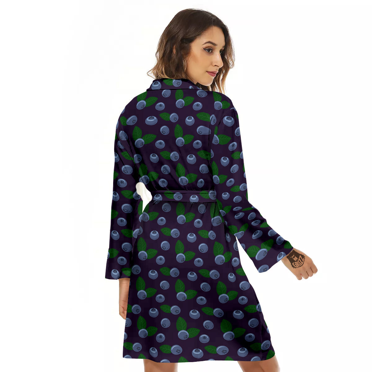 Blueberry And Leaf Print Pattern Women's Robe-grizzshop