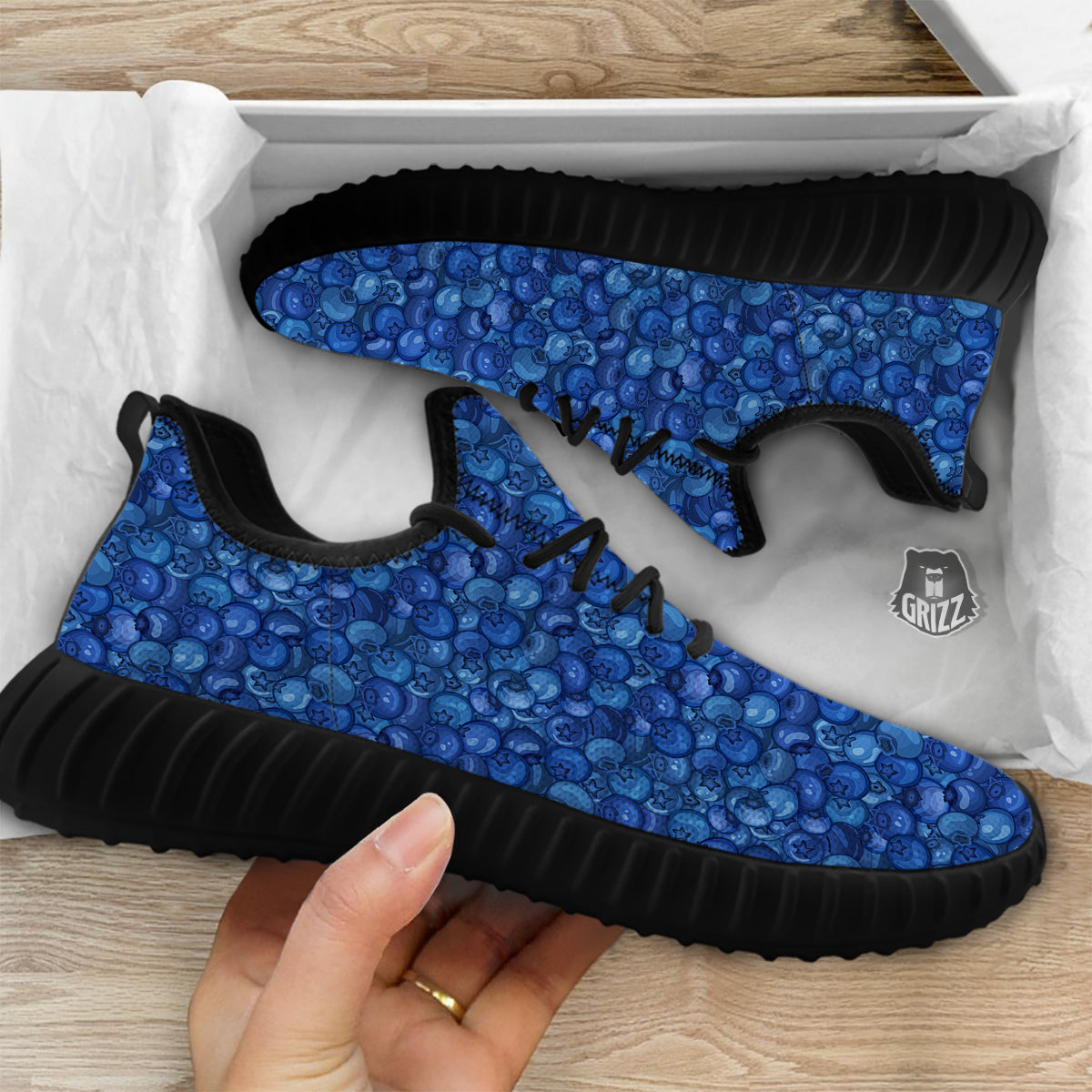 Blueberry Print Pattern Black Walking Shoes-grizzshop
