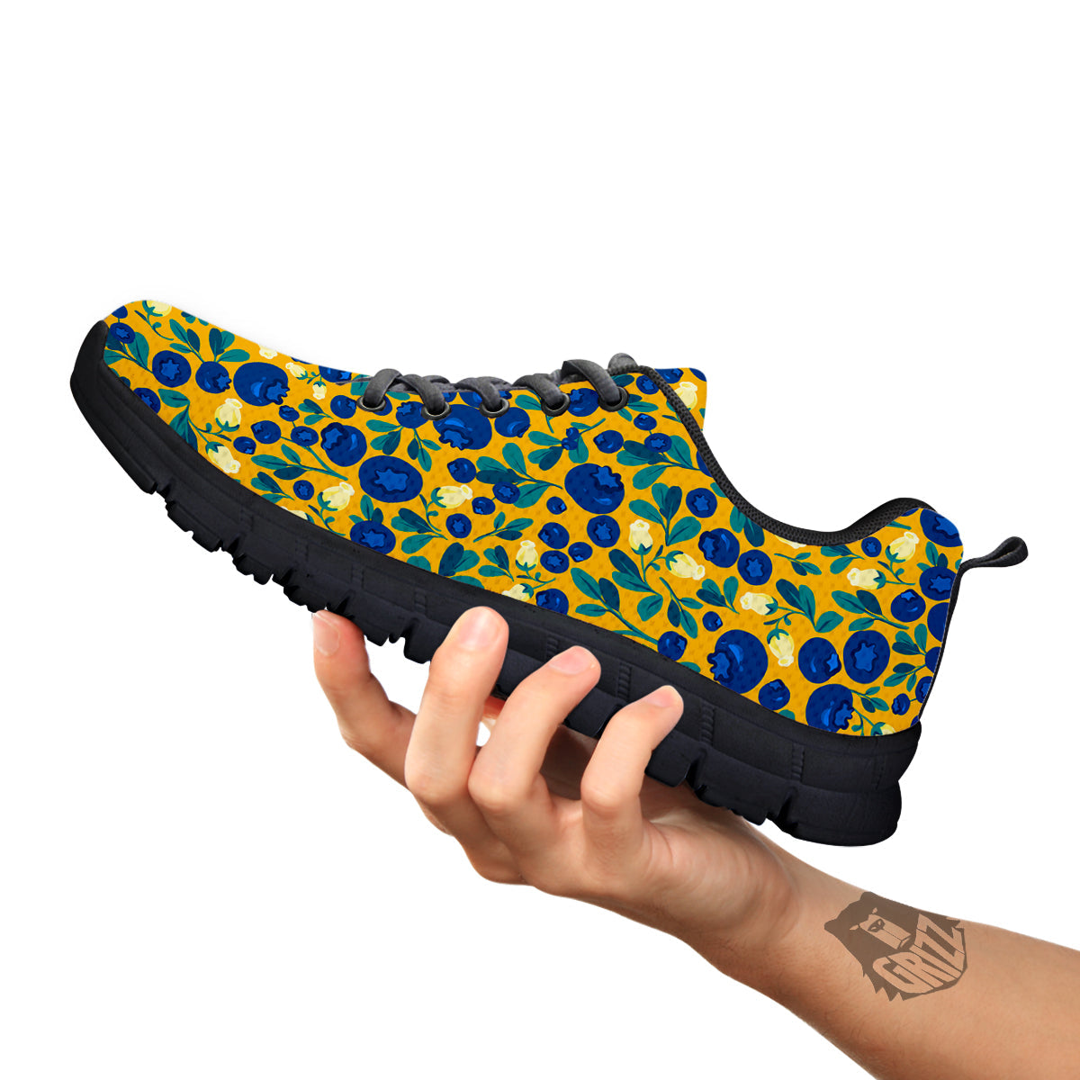 Blueberry Yellow Print Pattern Black Sneaker-grizzshop
