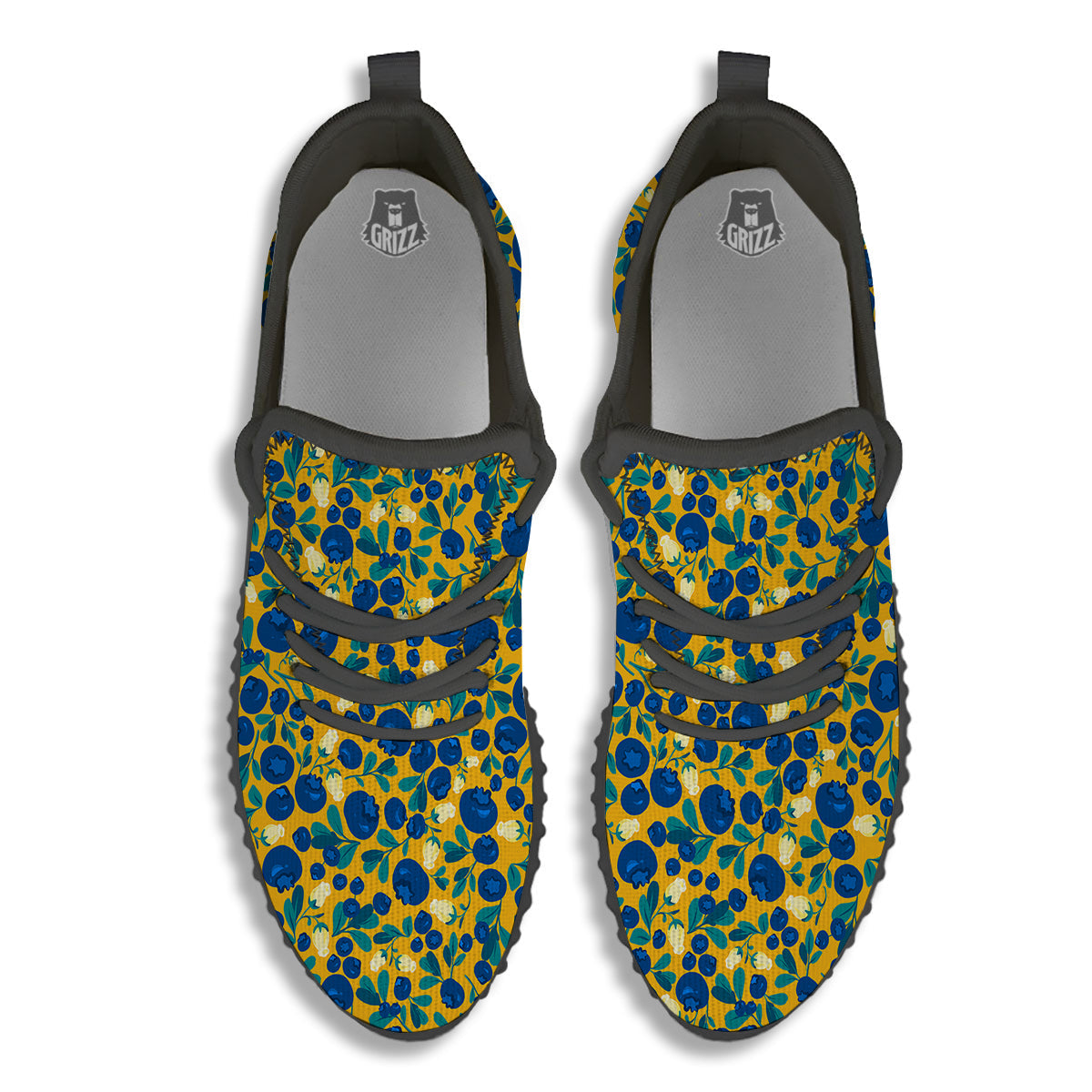 Blueberry Yellow Print Pattern Black Walking Shoes-grizzshop