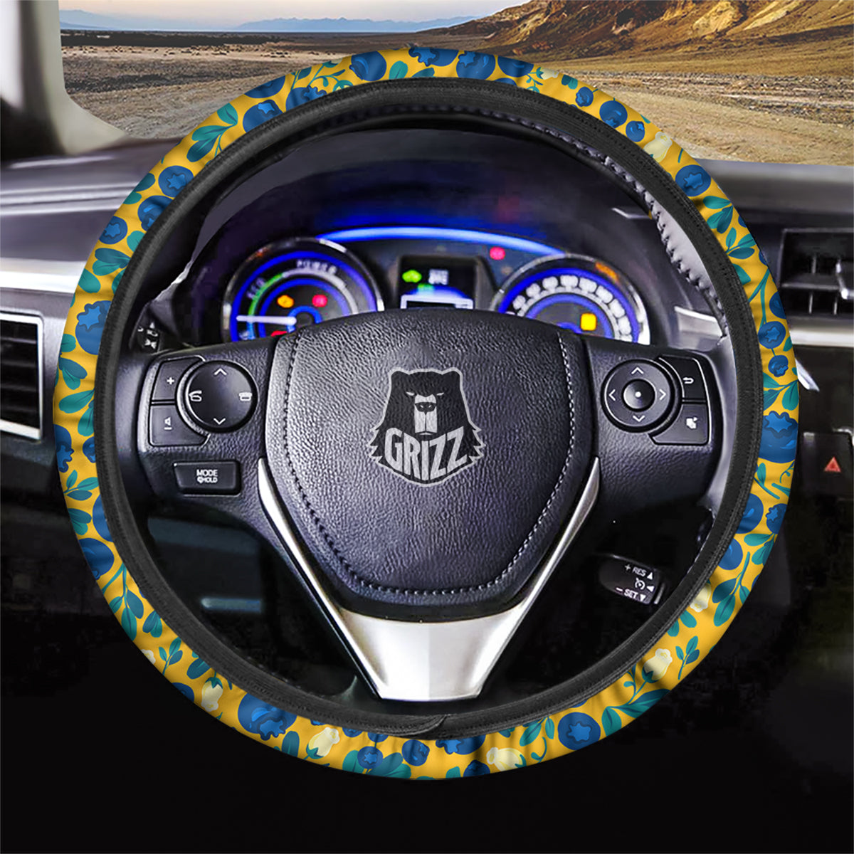 Blueberry Yellow Print Pattern Car Steering Wheel Cover-grizzshop
