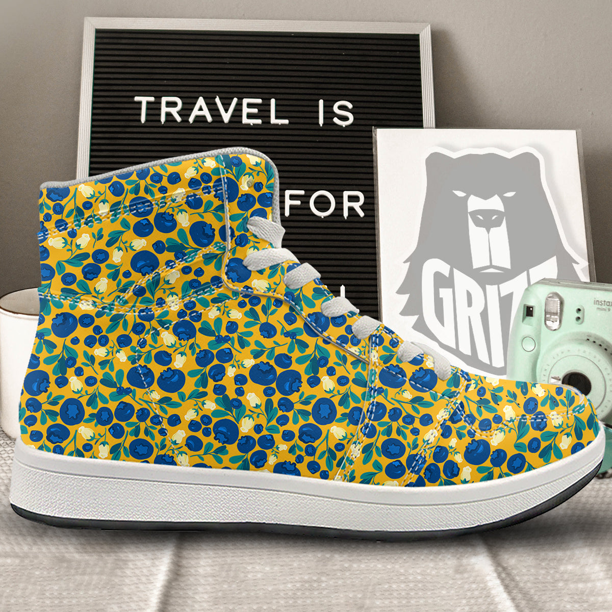 Blueberry Yellow Print Pattern High Top Sneakers-grizzshop
