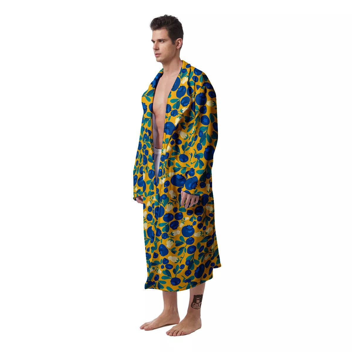 Blueberry Yellow Print Pattern Men's Robe-grizzshop