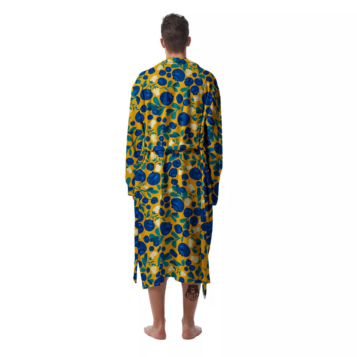 Blueberry Yellow Print Pattern Men's Robe-grizzshop