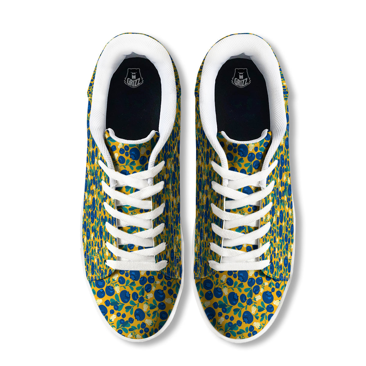 Blueberry Yellow Print Pattern White Low Top Sneakers-grizzshop