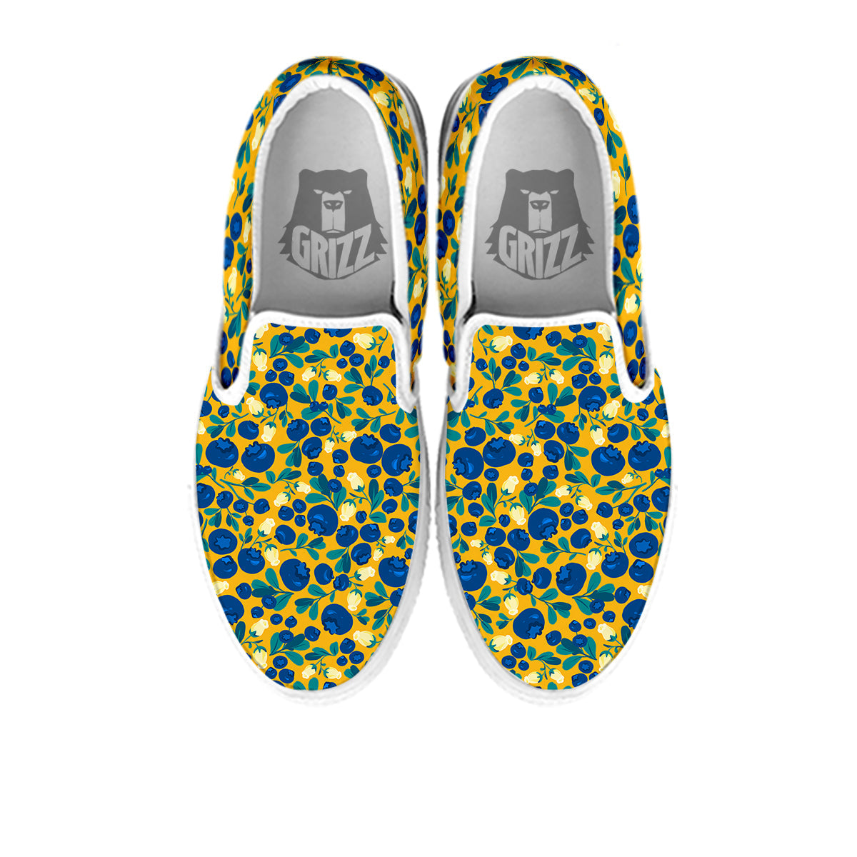 Blueberry Yellow Print Pattern White Slip On Shoes-grizzshop