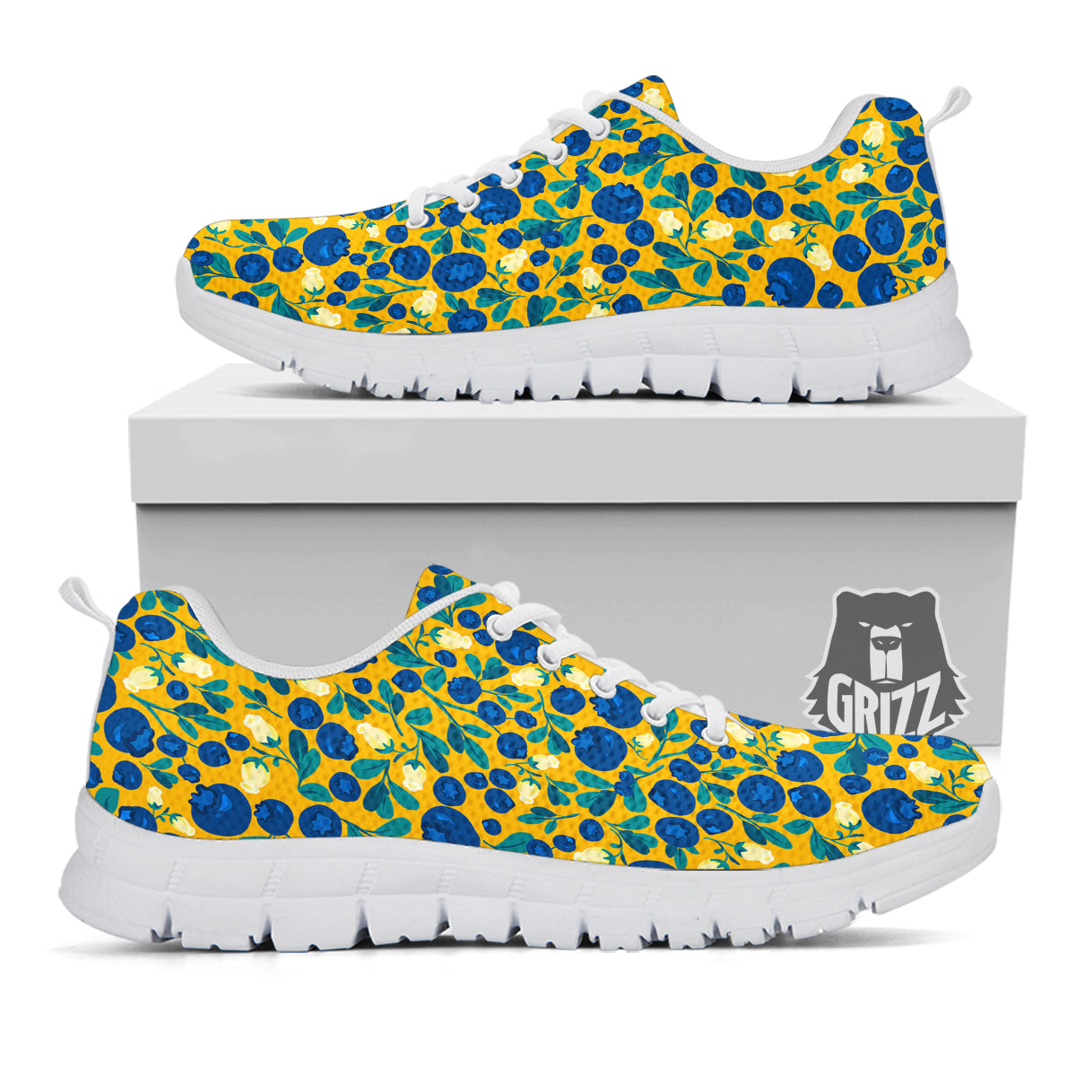 Blueberry Yellow Print Pattern White Sneaker-grizzshop