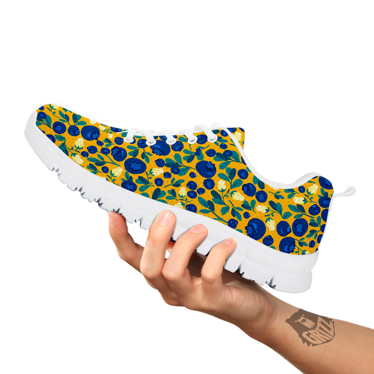 Blueberry Yellow Print Pattern White Sneaker-grizzshop