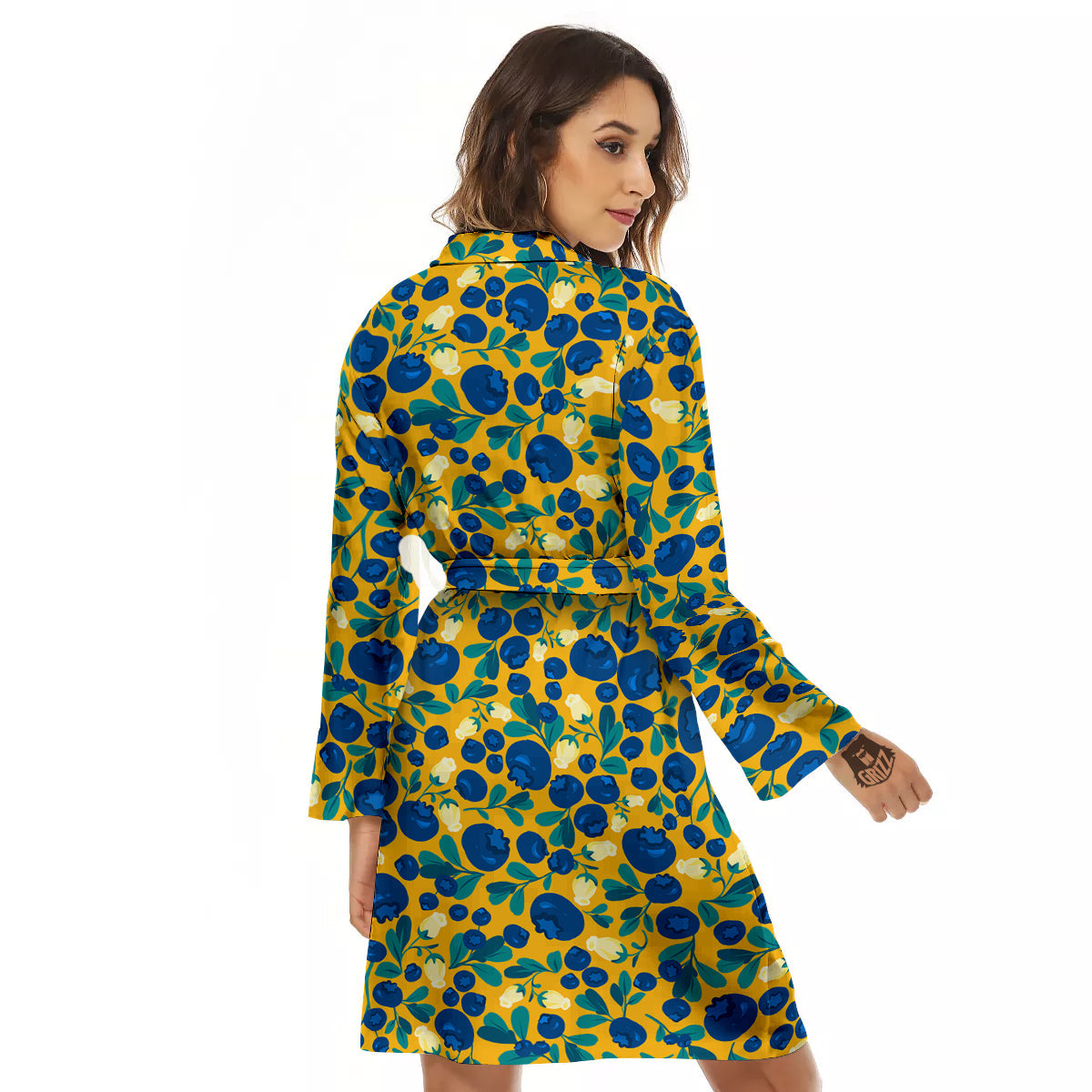 Blueberry Yellow Print Pattern Women's Robe-grizzshop