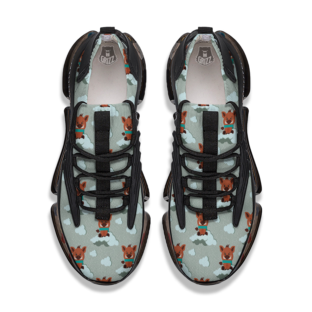Boar And Cloud Print Pattern Black Gym Shoes-grizzshop