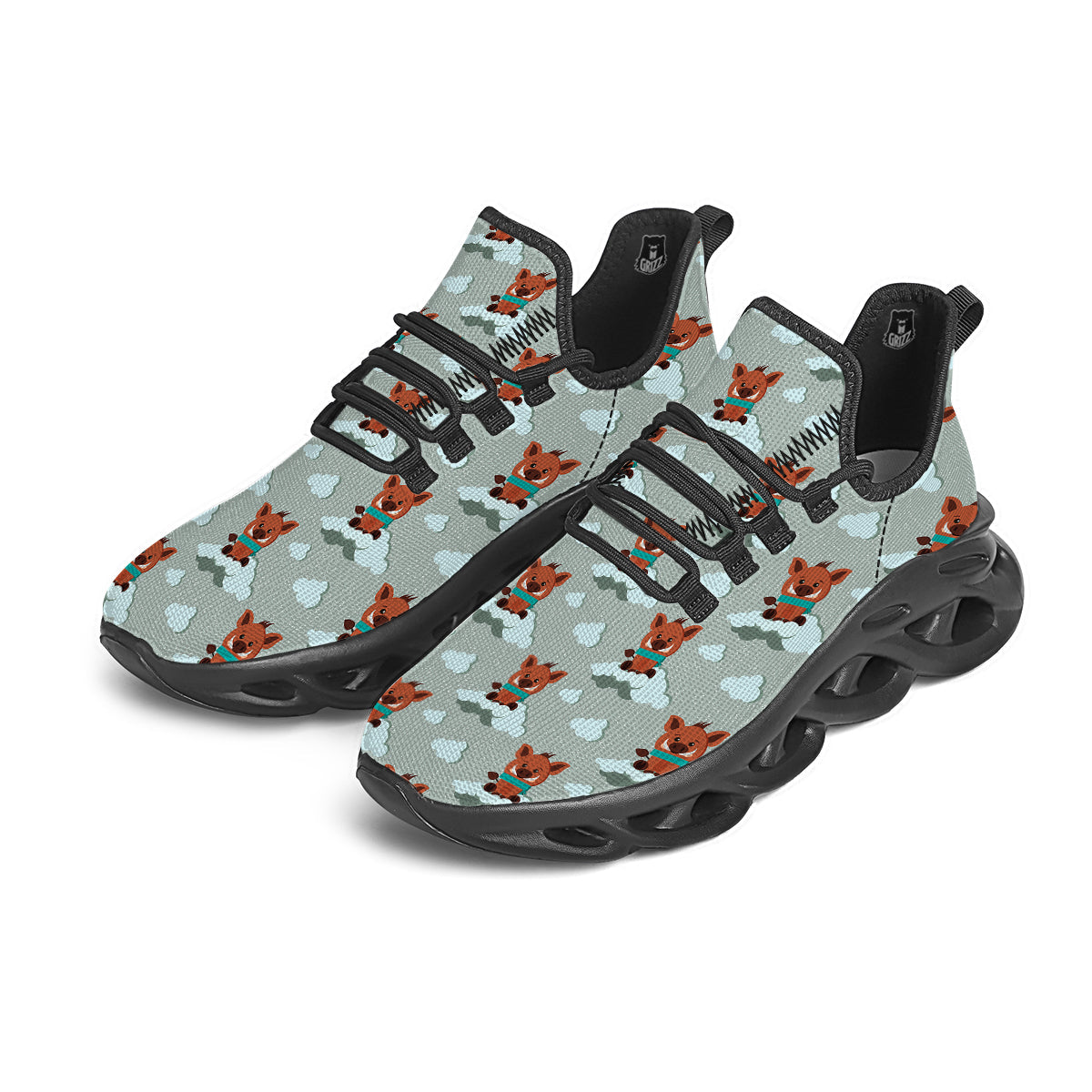 Boar And Cloud Print Pattern Black Running Shoes-grizzshop