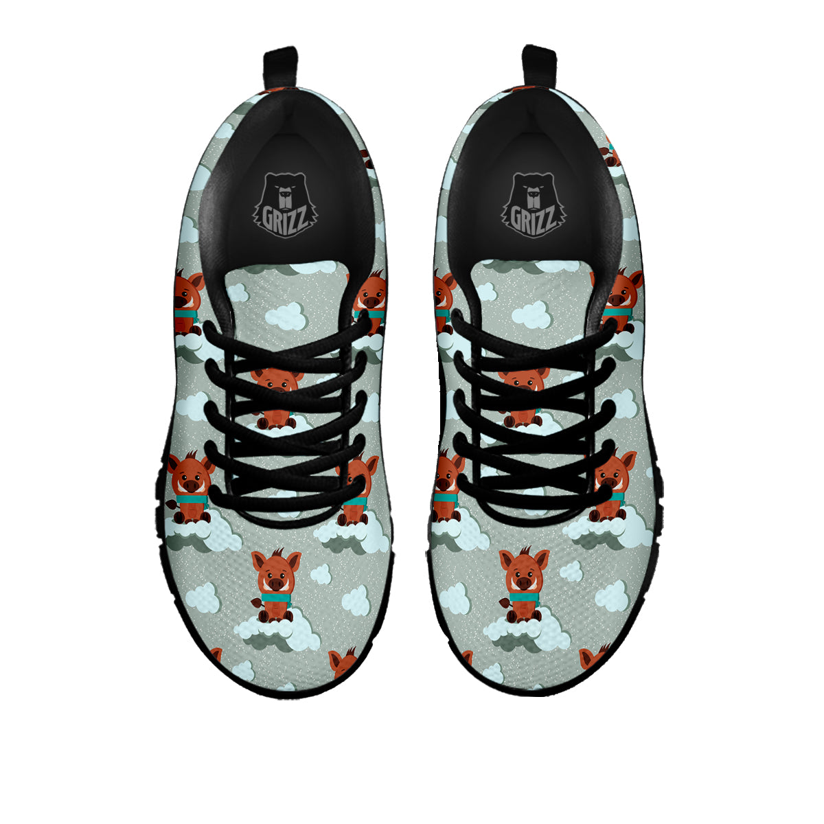 Boar And Cloud Print Pattern Black Sneaker-grizzshop